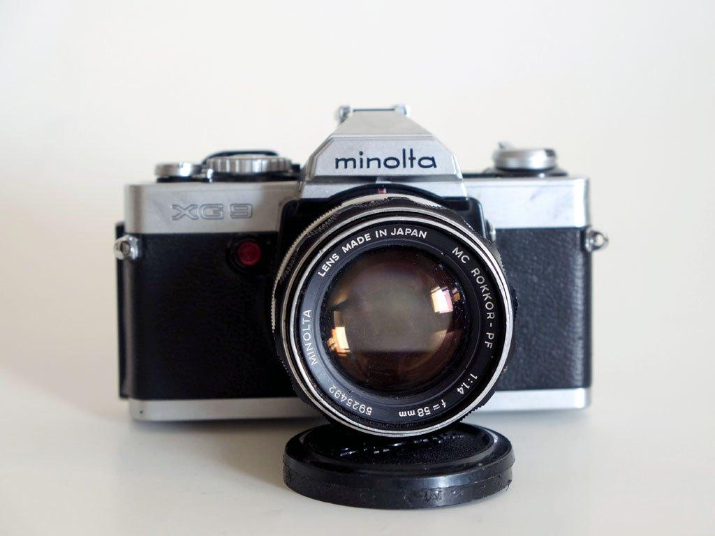 Minolta XG-9 body, MC Rokkor PF 58mm f 1.4 lens, Ophalen, Gebruikt, Spiegelreflex, Minolta