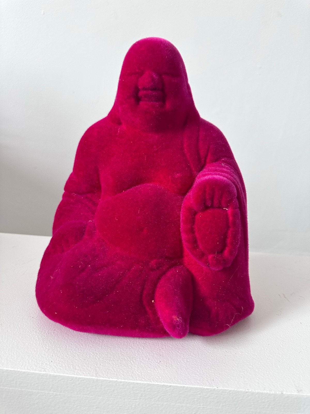 Spaarpot Boeddha beeldje, fluweelzacht roze, Ophalen, Gebruikt, Kunststof, Roze