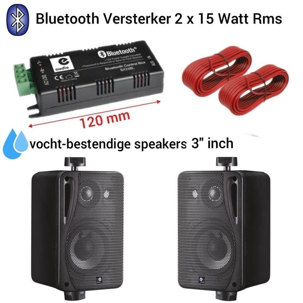 Bluetooth achtergrond muziek systeem 2x 3 inch Zwart [B416BK