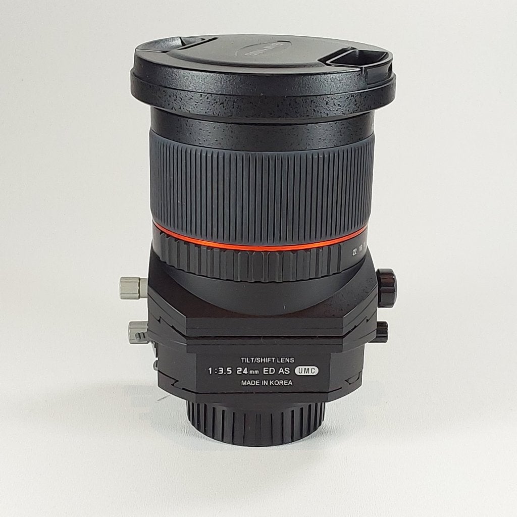 Samyang 24mm f/3.5 ED AS UMC Tilt -Shift - Nikon, Beschermhoes/tas, Samyang, Zo goed als nieuw, Nikon F-mount