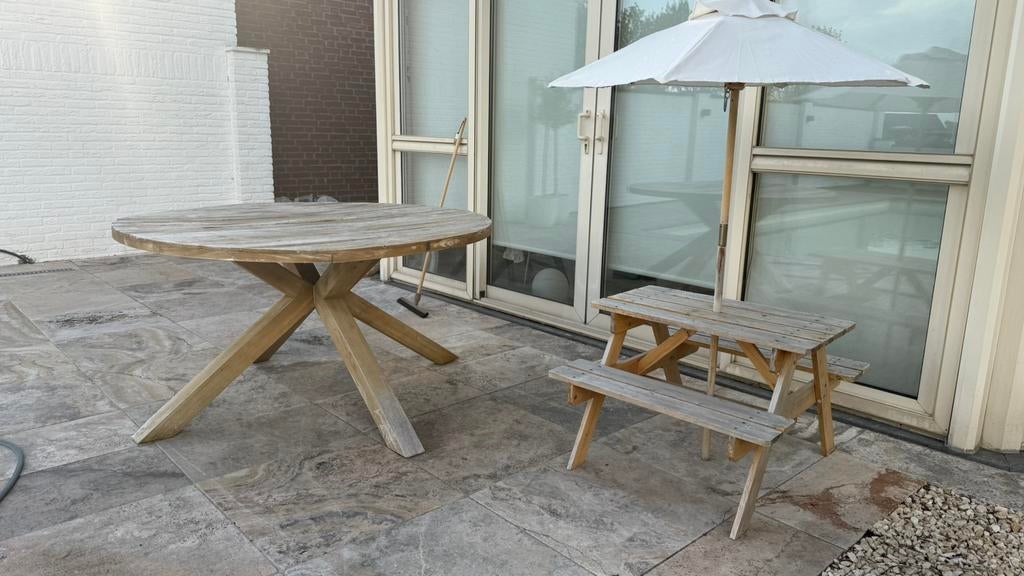Houten tuintafel / tuinmeubel picknick tafeltje, Ophalen, Gebruikt