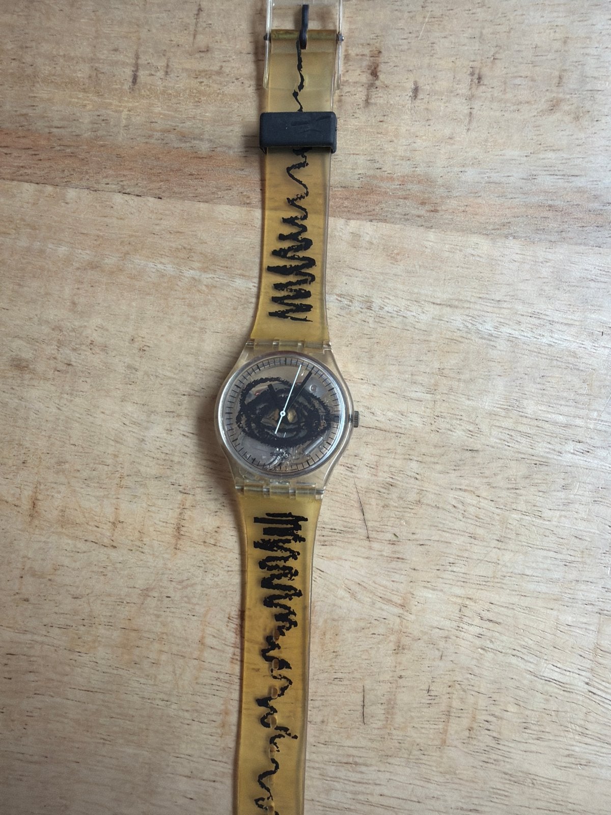 Vintage Swatch Polshorloge - Transparant met Zwarte Details, Kunststof, Gebruikt, Polshorloge, Swatch