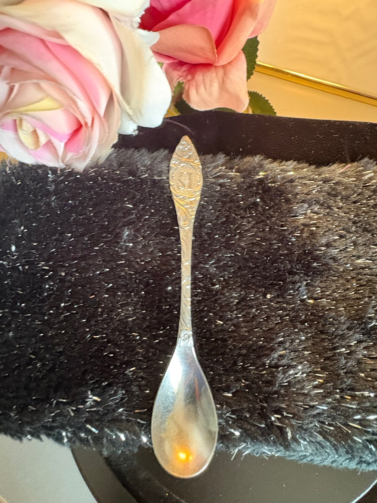 Antieke verzilverde lepel met initialen 'A,, Antiek en Kunst, Ophalen of Verzenden