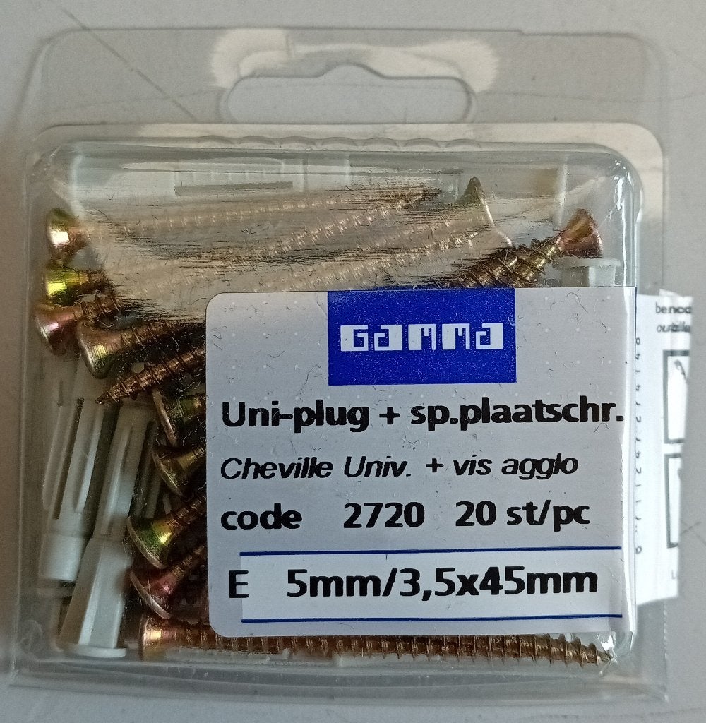 Te Koop: 20 stuks uni-pluggen + spaanplaat schroeven, nieuw., Ophalen of Verzenden, Nieuw, Minder dan 50 mm, Pluggen