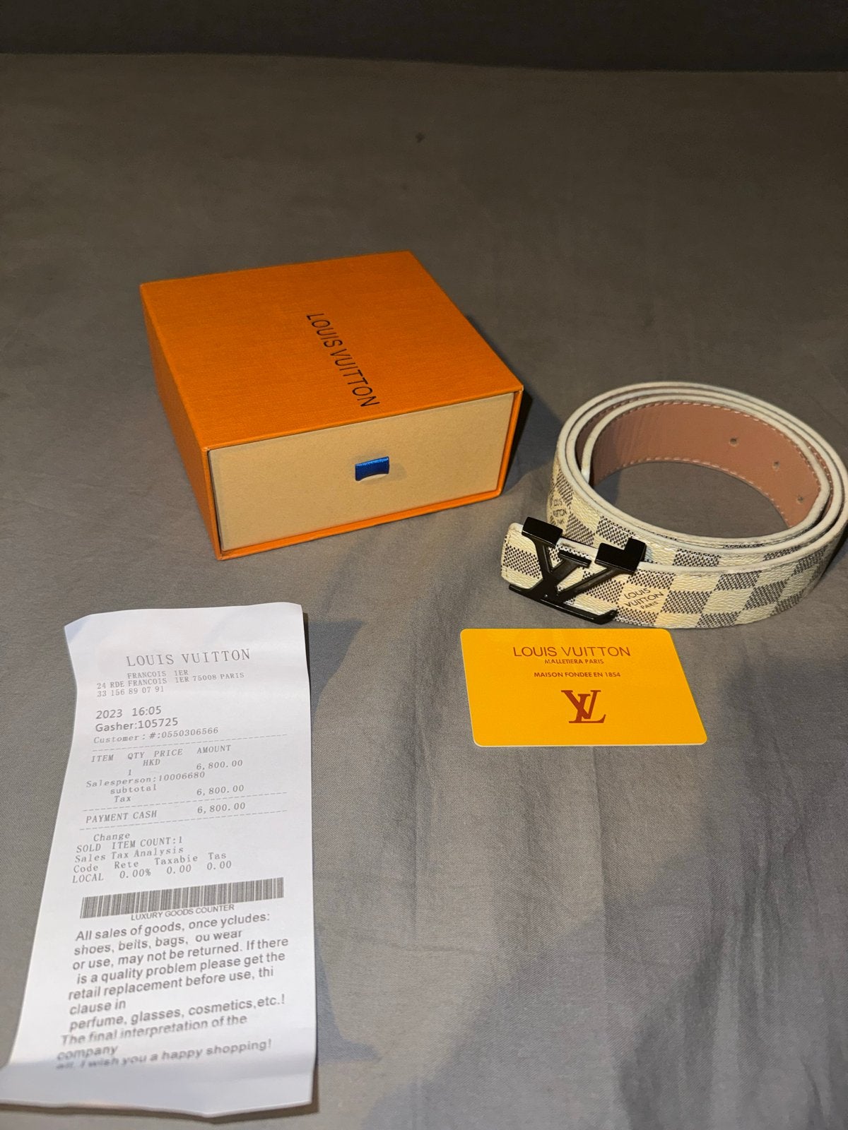 Louis Vuitton Damier Azur Riem - Zo goed als nieuw, Kleding | Dames, Ophalen, 3 tot 5 cm, Wit, 90 tot 100 cm