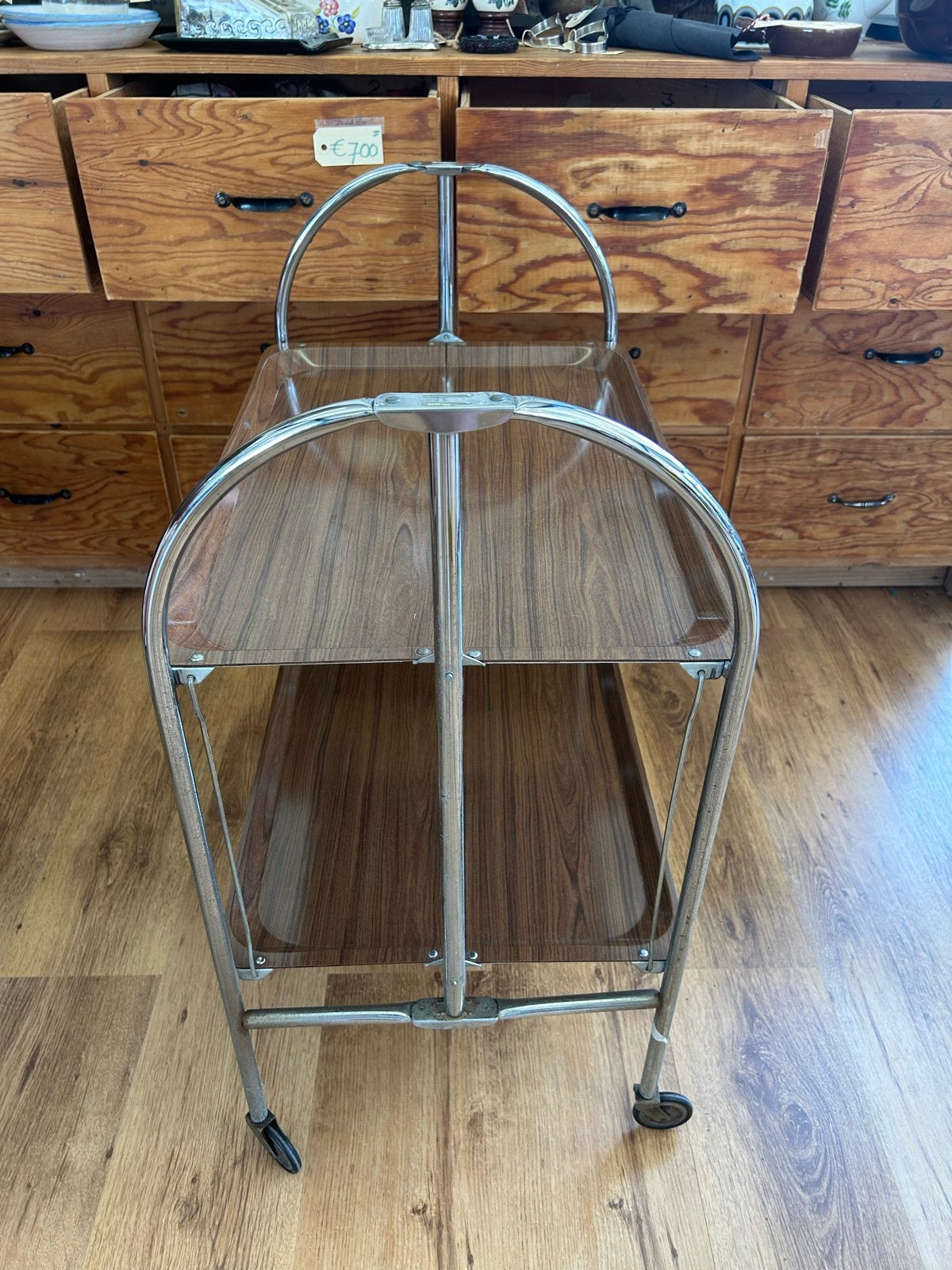 Vintage Bremshey serveerwagen chroom/houtlook jaren 60/70, Ophalen of Verzenden
