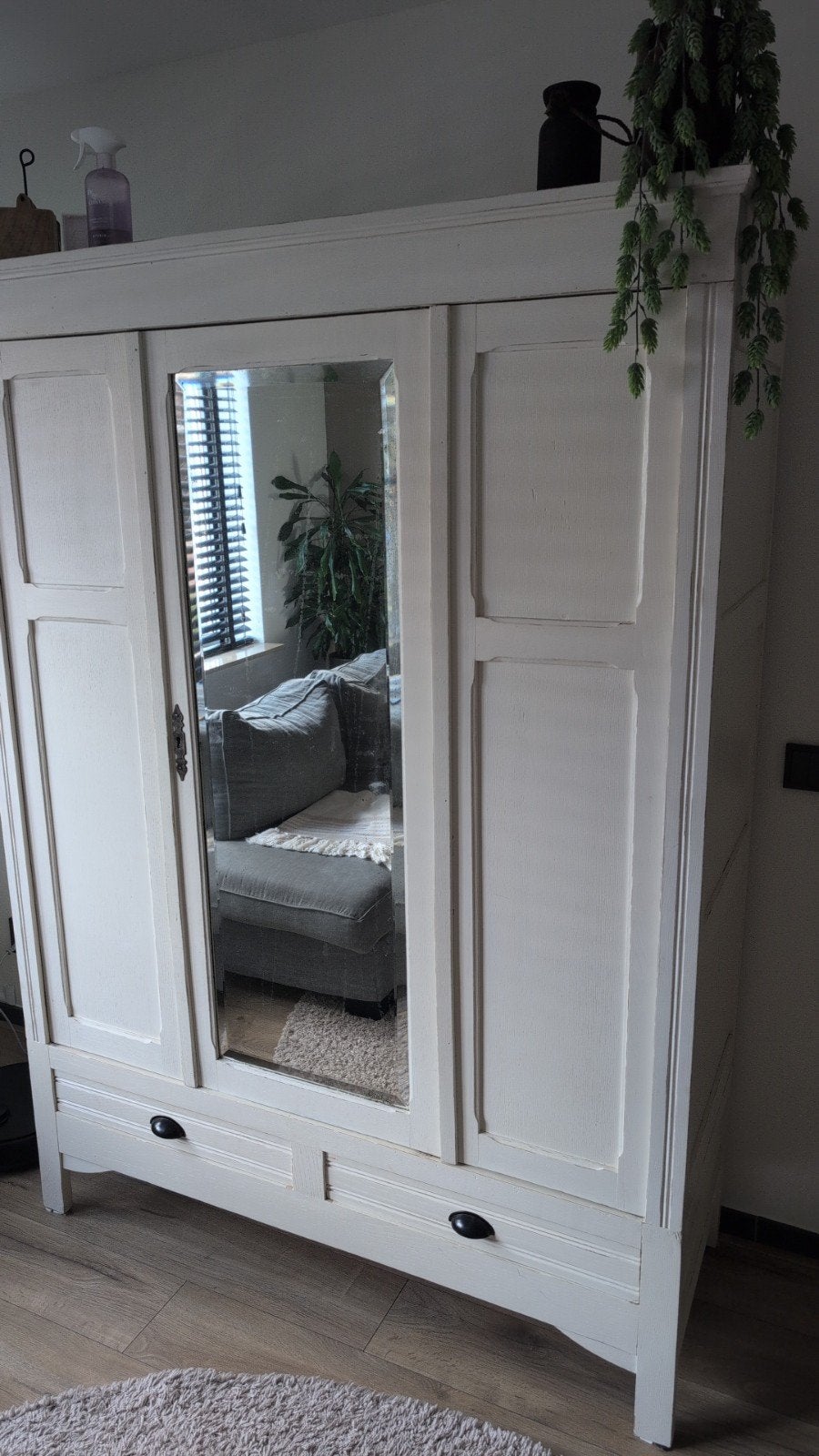 Vintage kast/ kledingkast met spiegel en lades, Gebruikt, 100 tot 150 cm, Vintage, 150 tot 200 cm