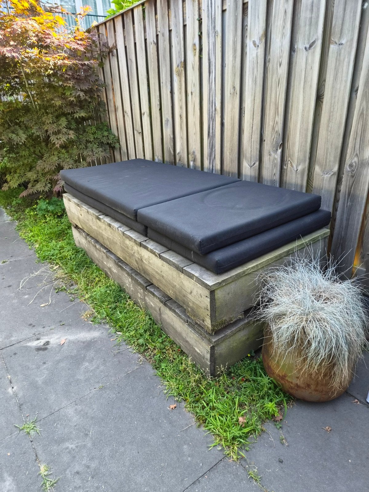 Steigerhouten ligbedden 2x, Tuin en Terras, Tuinsets en Loungesets, Ophalen, Gebruikt, Steigerhout