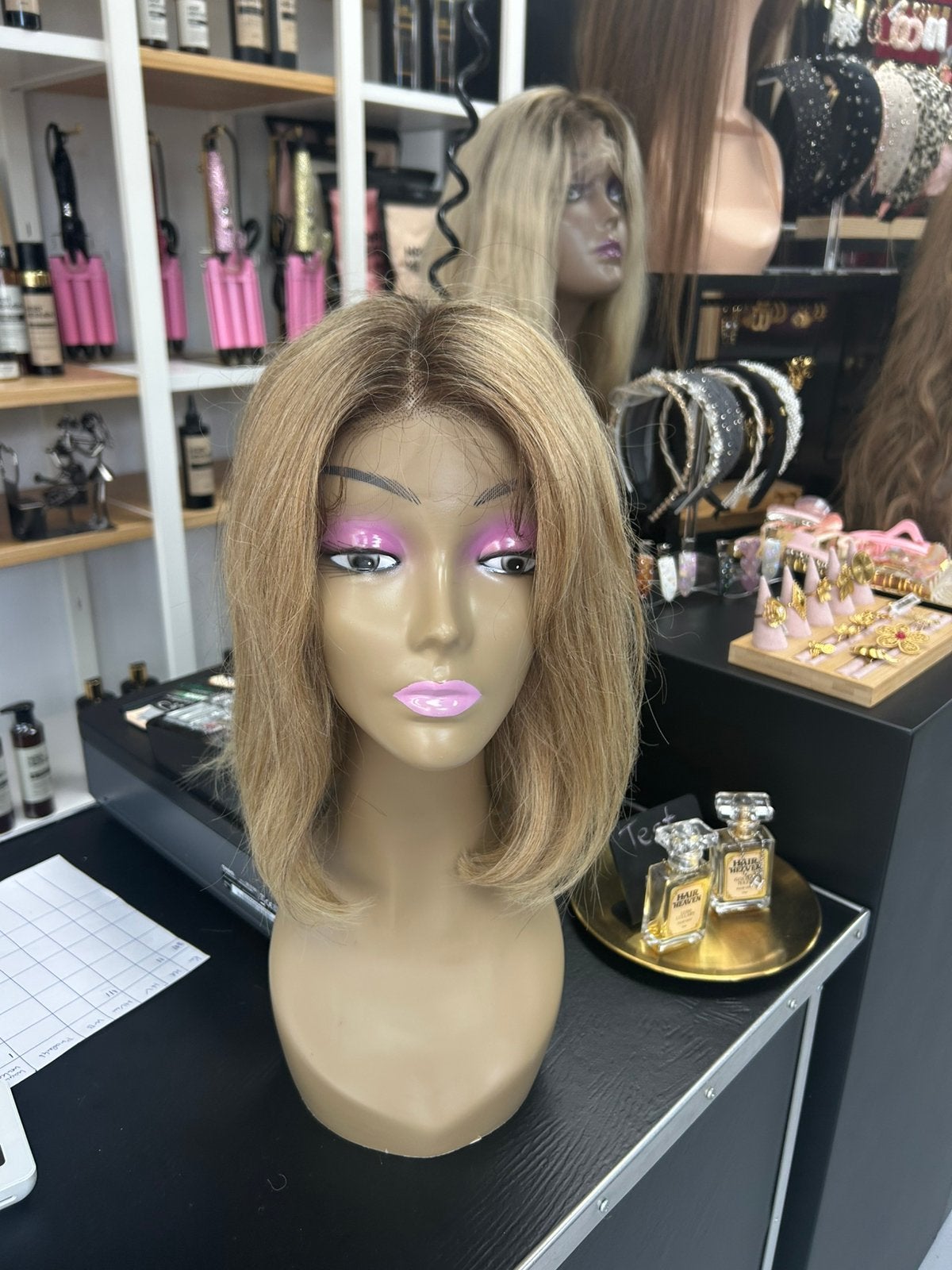 Echthaar Pruik Bob met donkere uitgroei lace wig human hair, Ophalen of Verzenden, Nieuw, Pruik of Haarverlenging