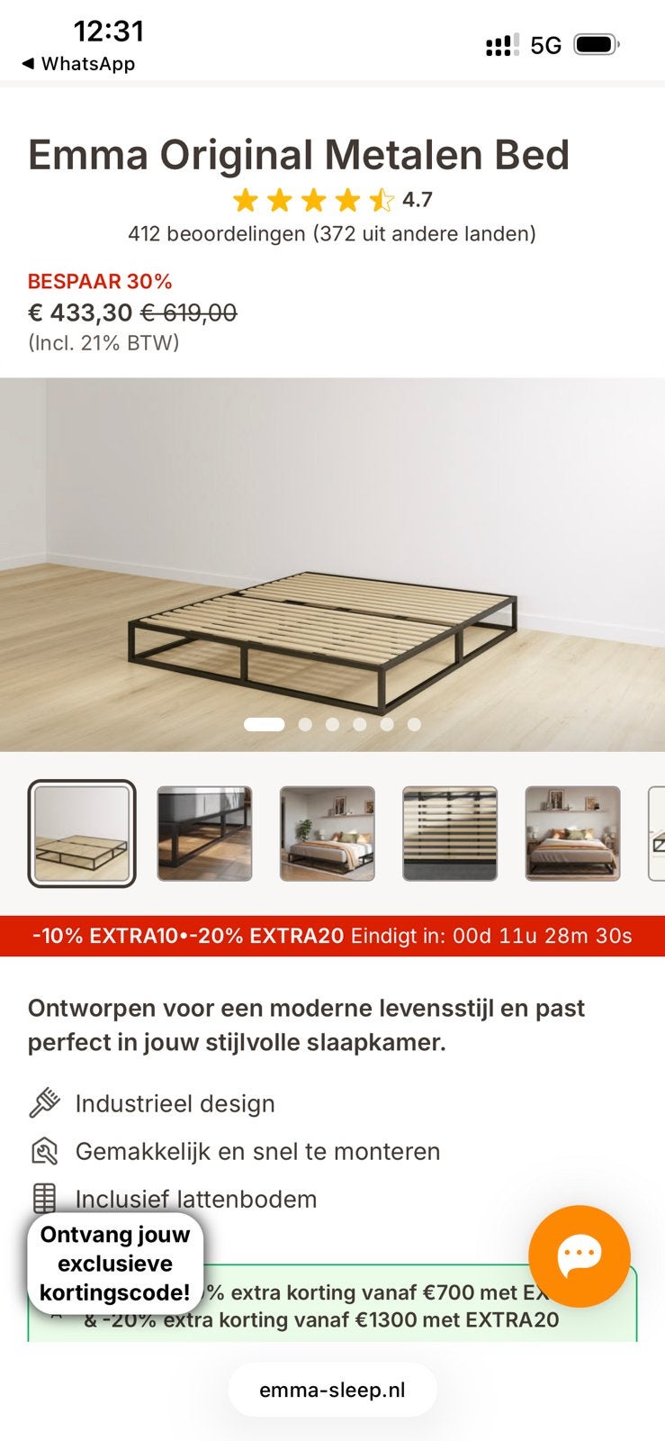 Emma Metalen Bed, Ophalen, Zo goed als nieuw, Tweepersoons, 140 cm