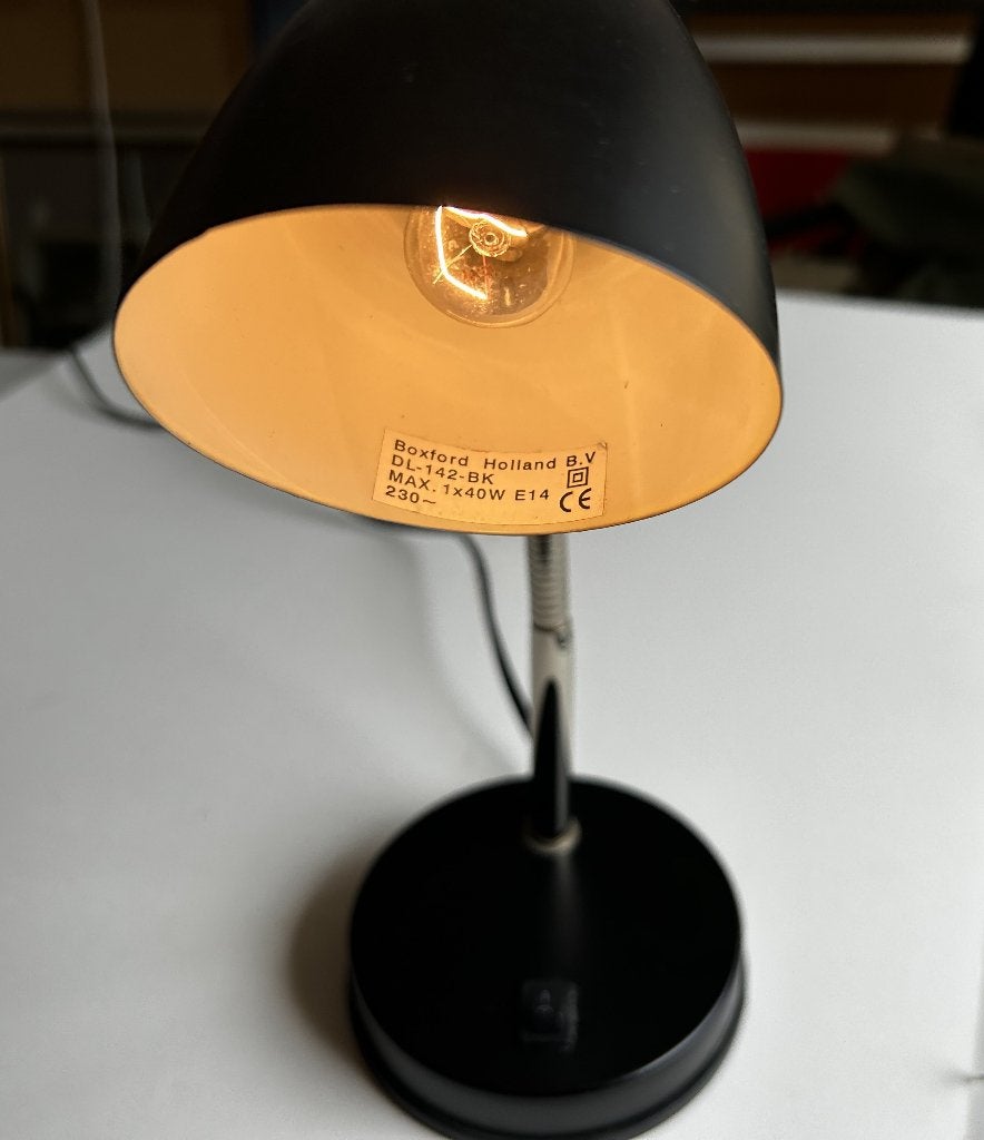 Zwarte Vintage Boxford bureaulamp DL-142-BK, Met schakelaar, Bureaulamp, Gebruikt, Vintage