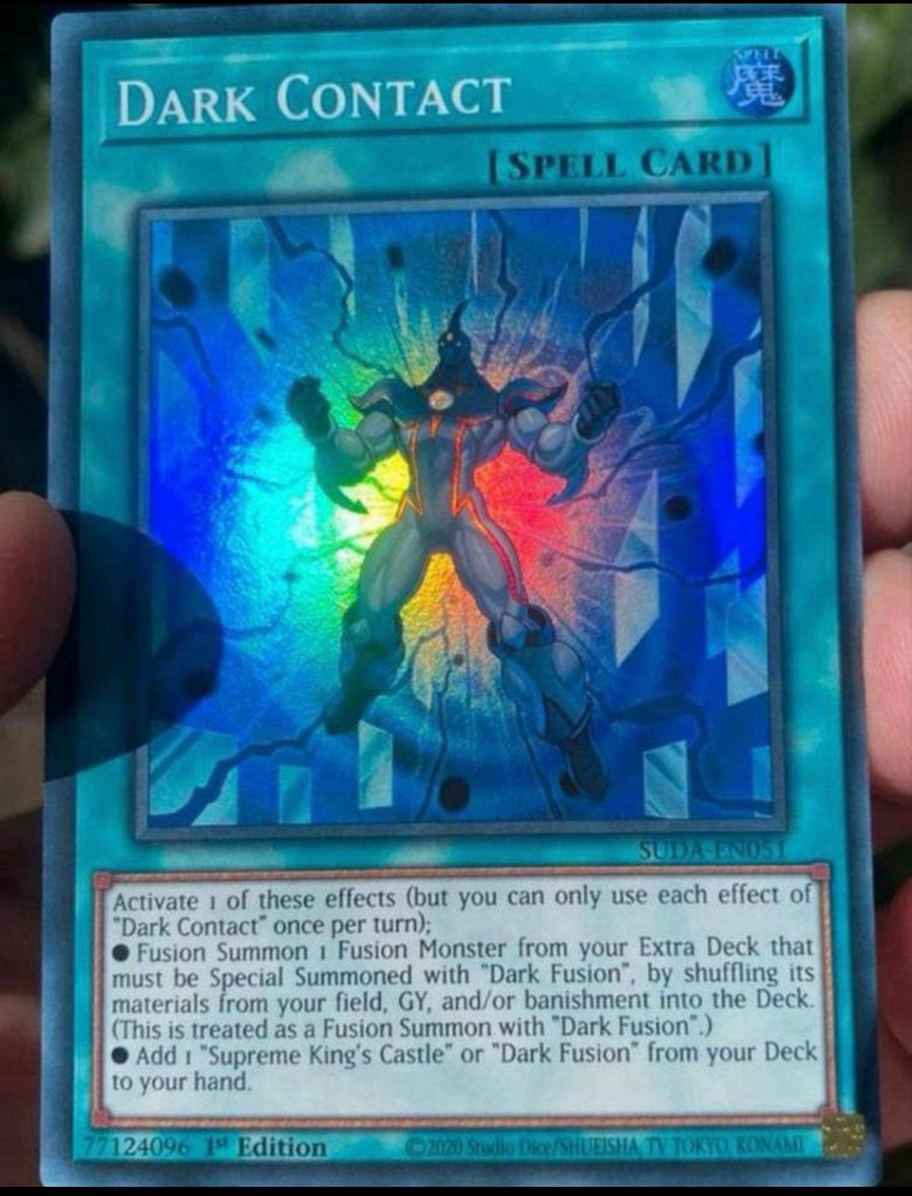 Yu-Gi-Oh! Dark Contact SUDA 1st Edition !, Ophalen of Verzenden, Zo goed als nieuw, Losse kaart, Foil