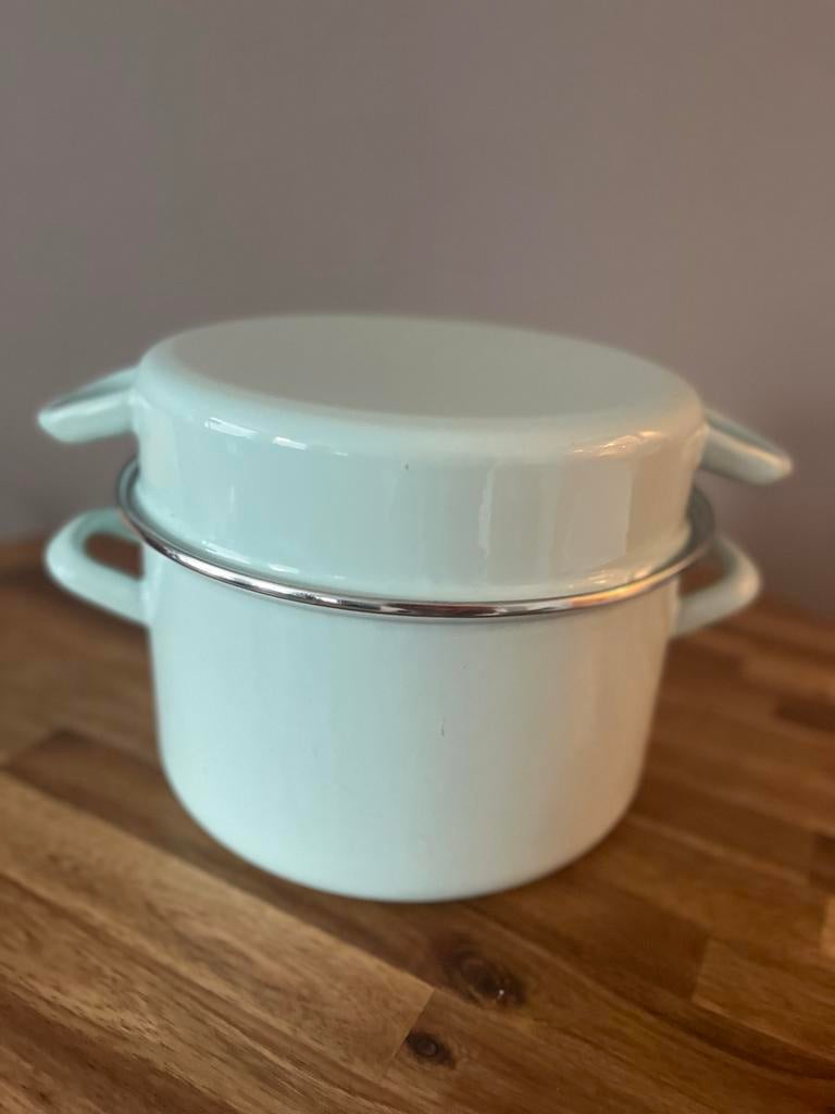 Vintage Mintgroene Emaille Mosselpan - Puntgaaf, Ophalen of Verzenden, Zo goed als nieuw