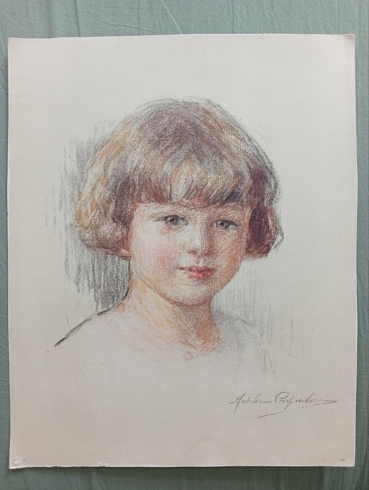 Prent Portret van een Meisje 20e eeuw, Ophalen of Verzenden, Voor 1940, Gebruikt