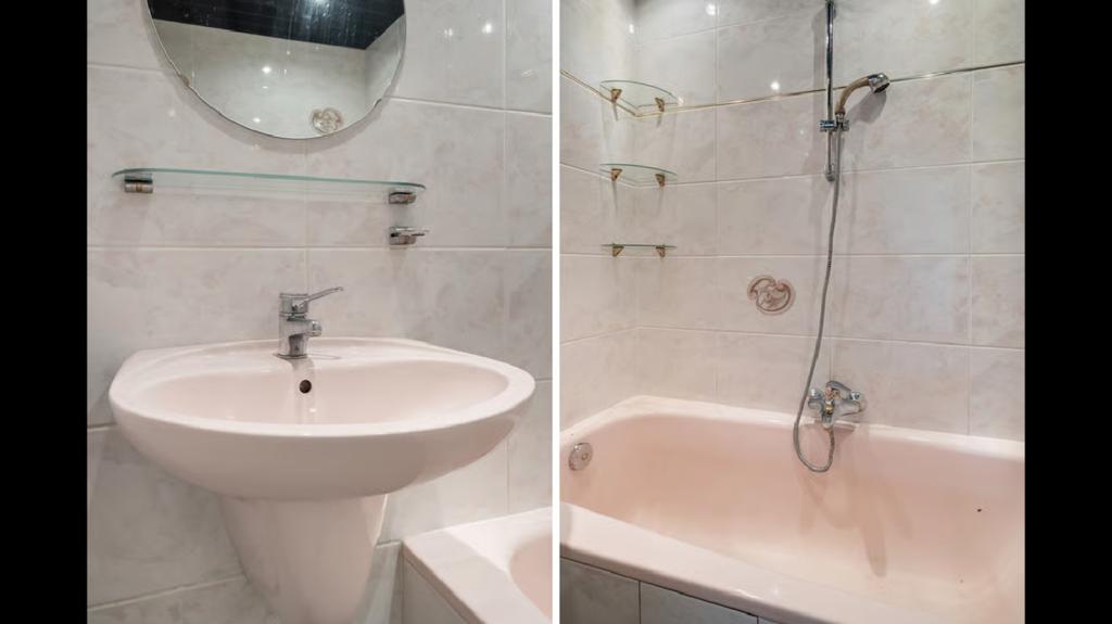 Retro vintage badkamer: roze badkuip en wasbak, Ophalen, Gebruikt, Met bad