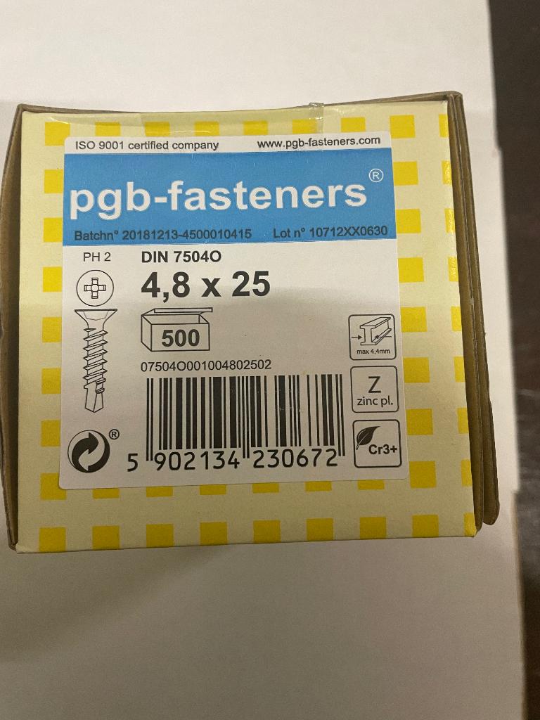 PGB Fasteners Zelfborende schroef verzinkt 4.8 x 25mm PH 2, Ophalen of Verzenden, Nieuw, Minder dan 50 mm, Schroeven