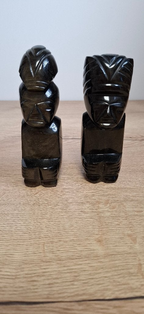 Set Handgesneden Beelden Goud-Obsidiaan, Ophalen of Verzenden, Mineraal