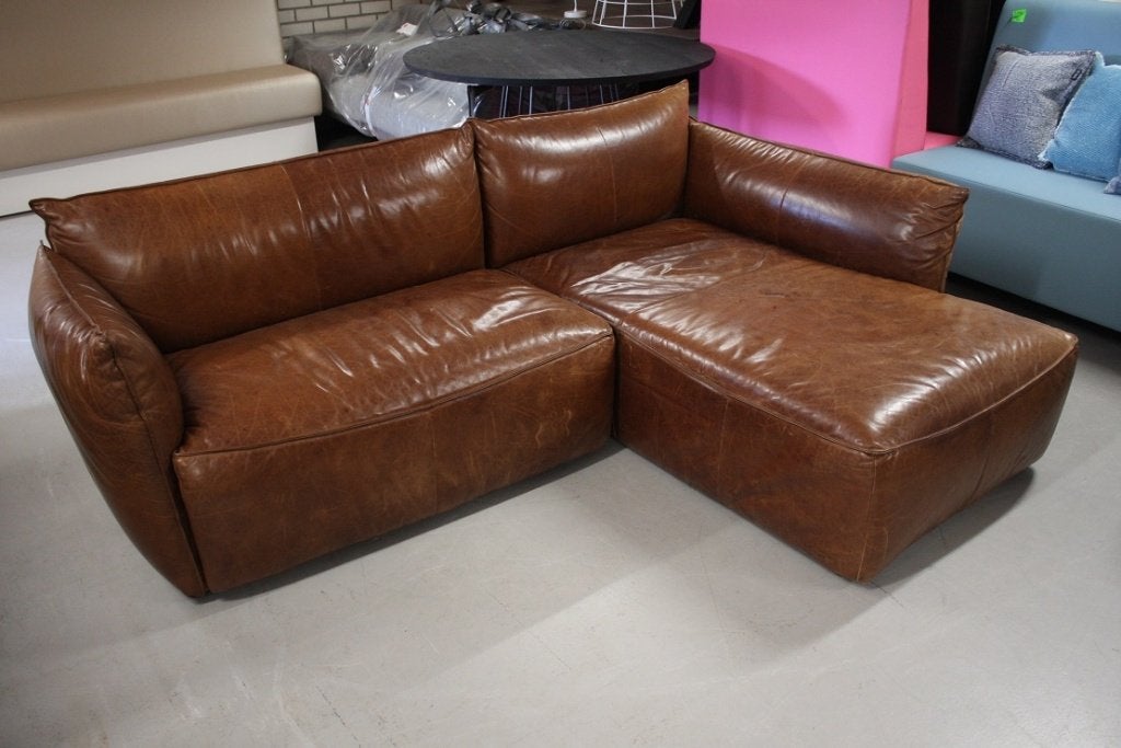Hoekbank VASA Jess design leer bruin vintage industrieel, Ophalen, Gebruikt, Leer, 75 tot 100 cm