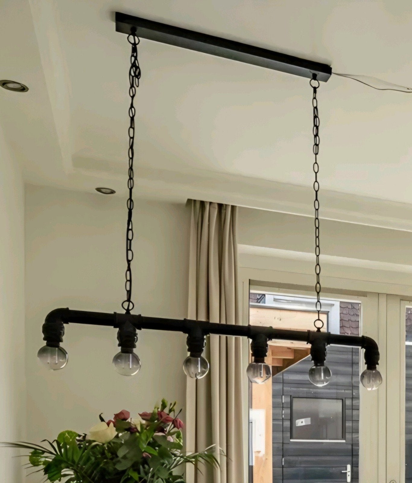 Hanglamp met 6 lichtpunten - industrieel design, Ophalen, Zo goed als nieuw, Metaal, Industrieel