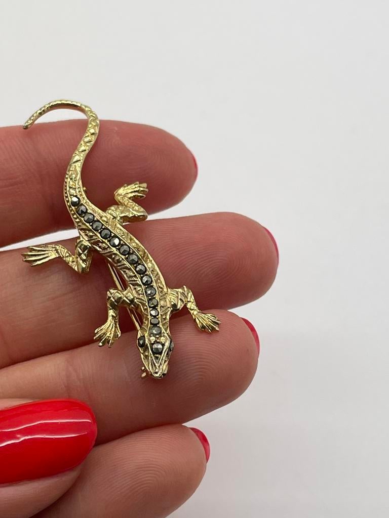 D689 Prachtige zilveren salamander broche goudkleurig, Ophalen of Verzenden, Zilver, Broche, Verguld
