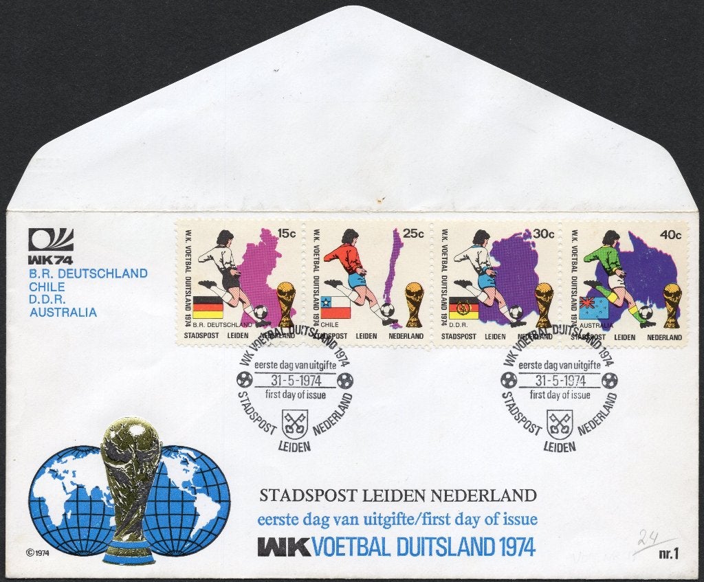 WK voetbal Duitsland 1974 - BRD / Chili / DDR / Australië, Postzegels en Munten, Brieven en Enveloppen | Nederland, Verzenden