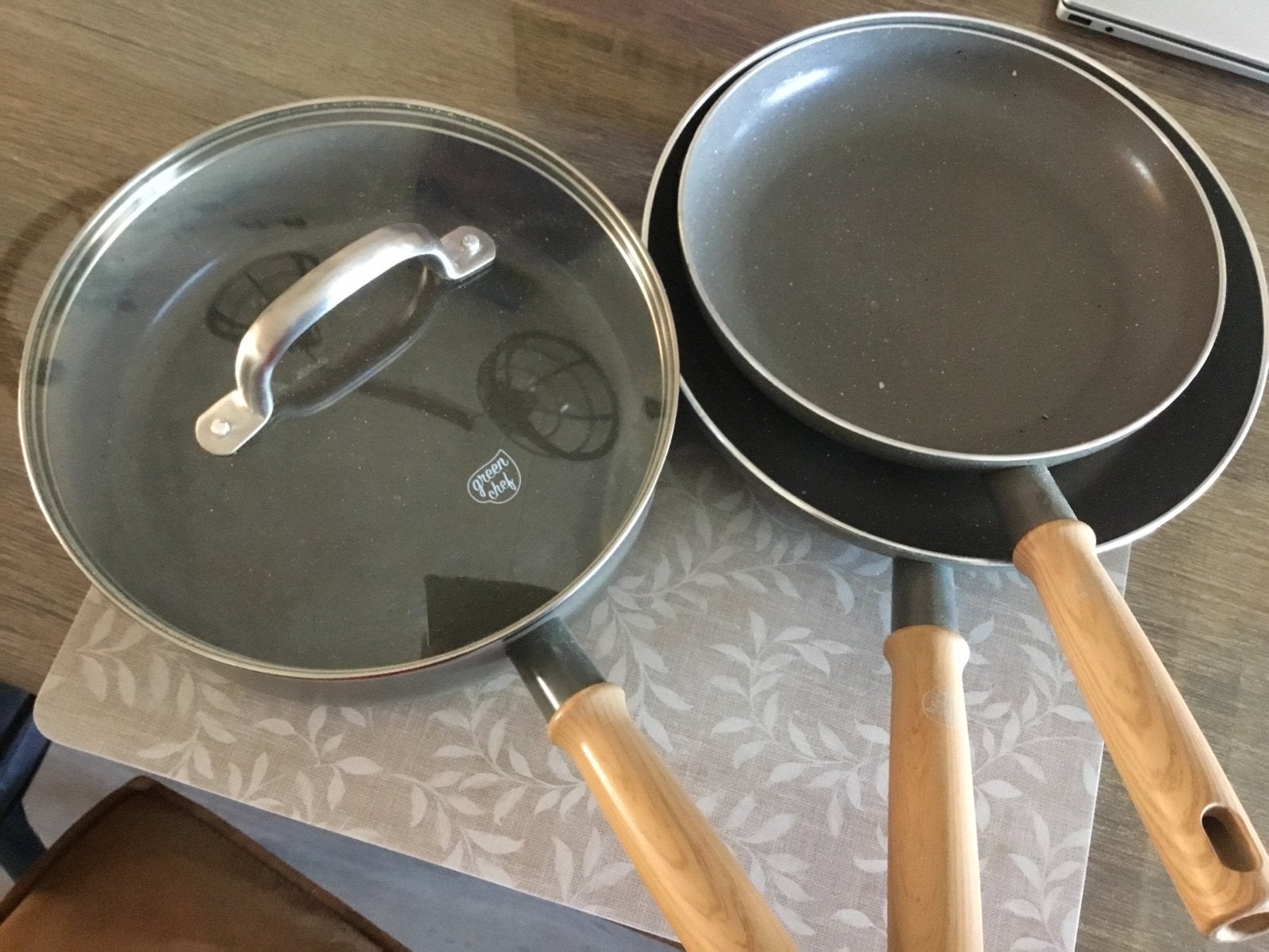 Green Chef pannenset met deksel en houten handvatten, Ophalen, Overige materialen, Antiaanbaklaag, Pannenset
