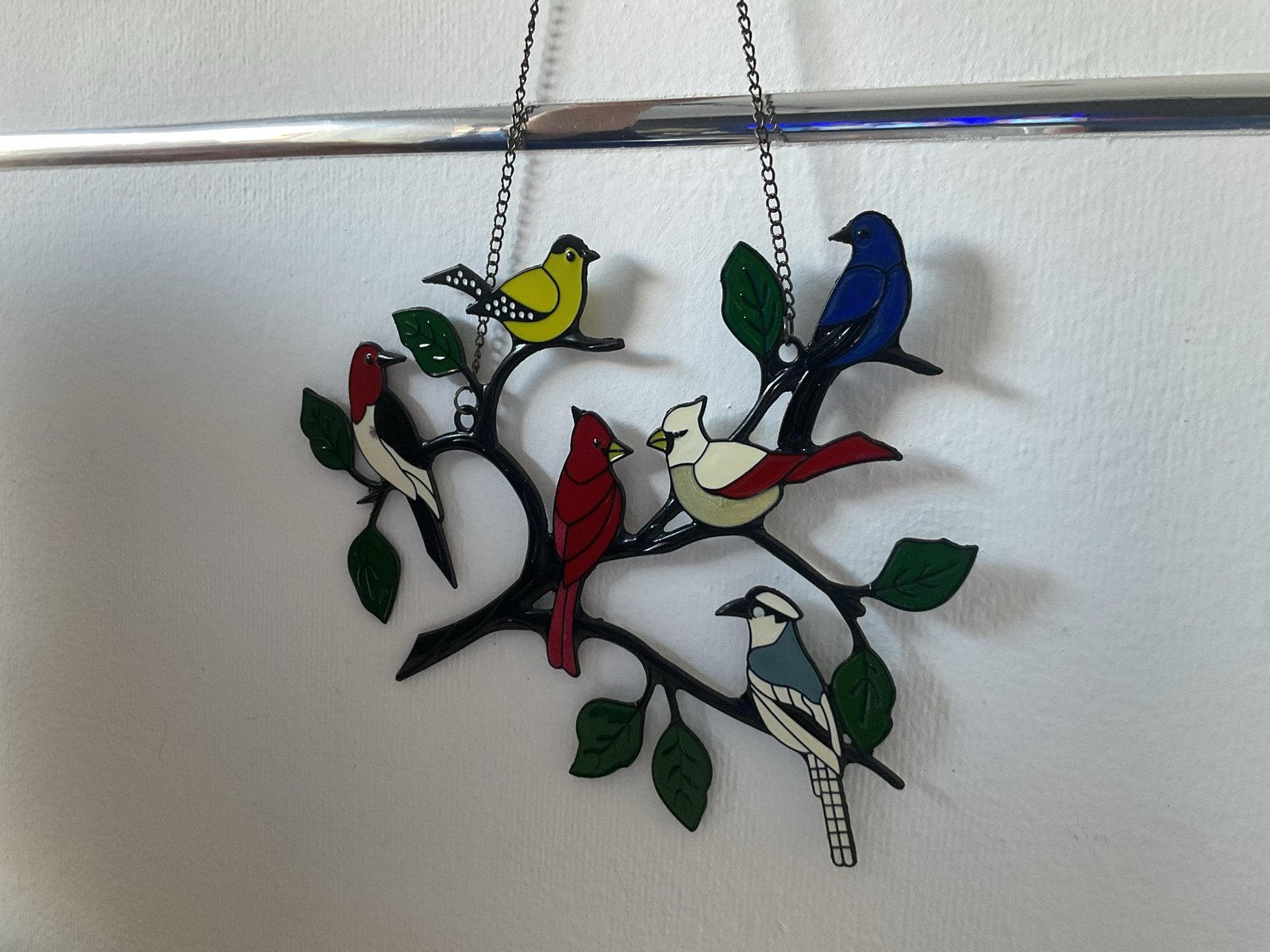Decoratieve vogels op tak - glas in lood stijl, Verzenden
