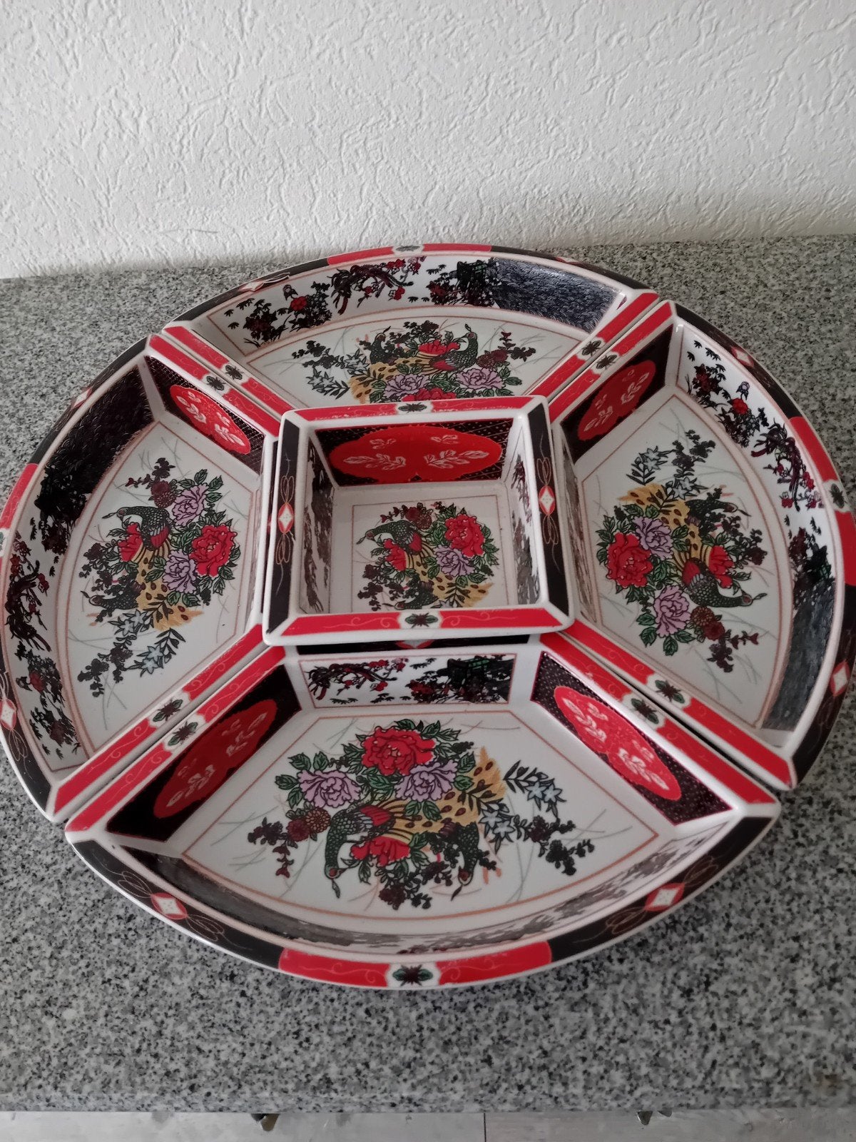 Vintage Chinees porseleinen serveerschaal met pauwenmotief, Ophalen of Verzenden
