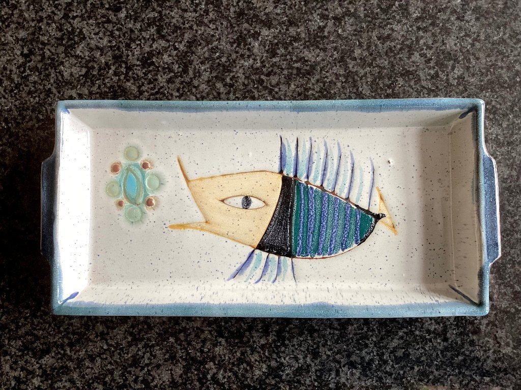 Schaal, keramiek, vis, Portugal, handbeschilderd, vintage, Huis en Inrichting, Woonaccessoires | Schalen en Manden, Ophalen, Gebruikt