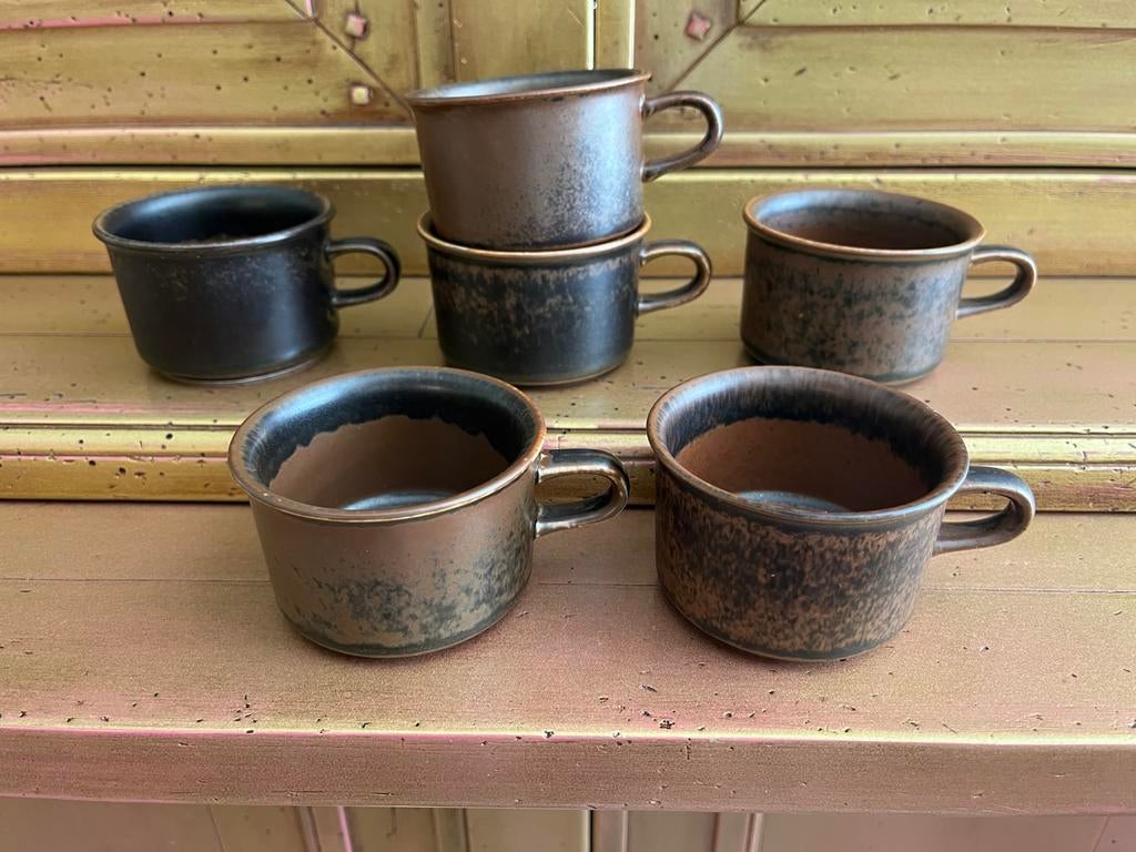Arabia Ruska Finland 6 espresso kopjes met oor, Antiek en Kunst, Antiek | Tin, Ophalen of Verzenden