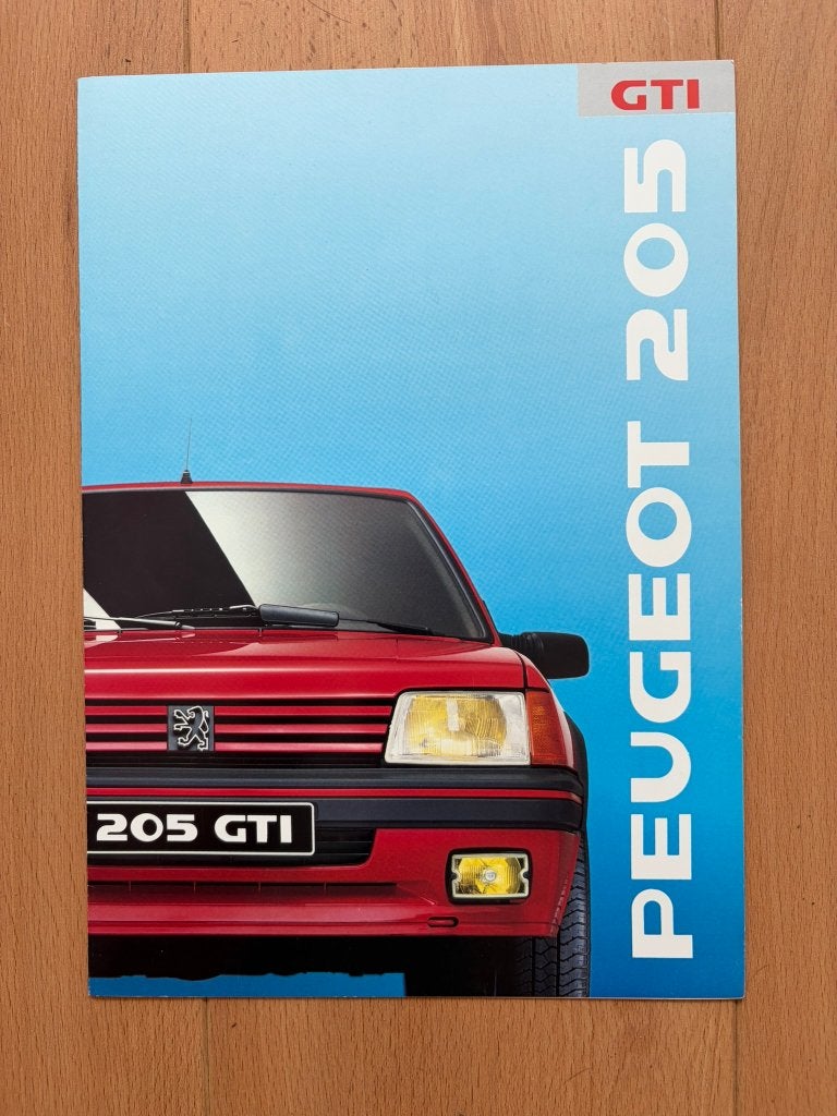 Peugeot 205 GTI   -  105 en 130  pk  -   Folder - Brochure, Ophalen of Verzenden, Zo goed als nieuw, Peugeot, Peugeot