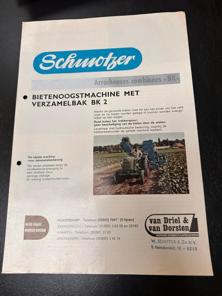 Oude reclamefolder Schmotzer Bietenrooimachine BK 2, Ophalen, Zo goed als nieuw