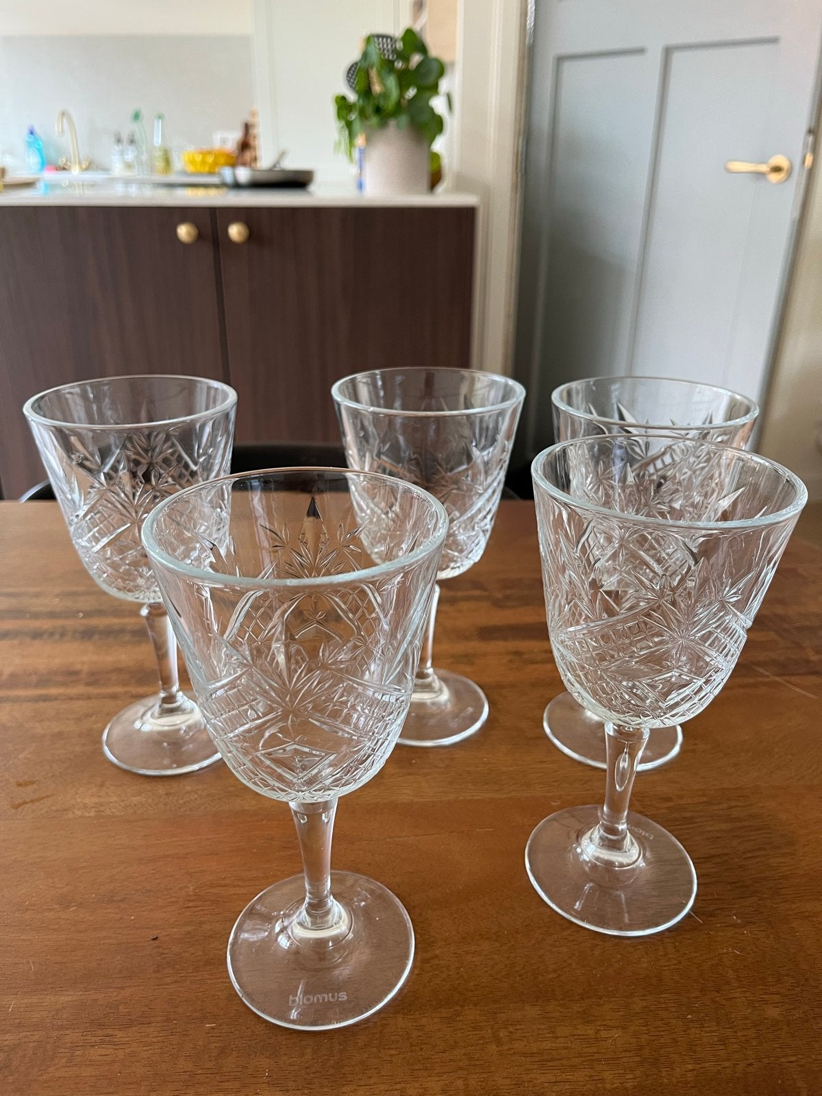 Set van 5 Blomus kristallen wijnglazen, Antiek en Kunst, Antiek | Glas en Kristal, Ophalen of Verzenden