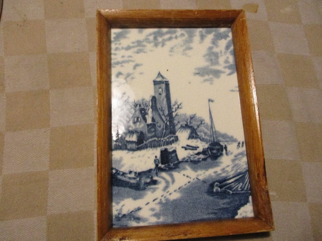 Schilderij van steen antiek in frame fraai landschap, Ophalen of Verzenden, Landschap