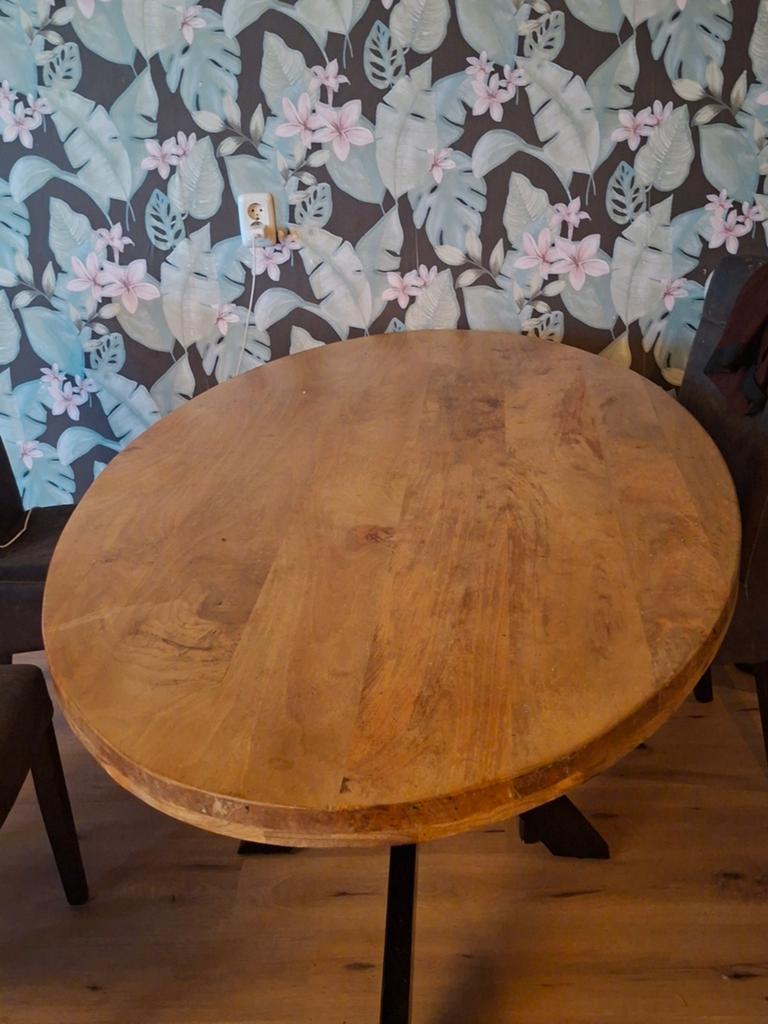 Ovale mango houten eettafel 160 cm breed, Gebruikt, 150 tot 200 cm, Ophalen of Verzenden, Ovaal