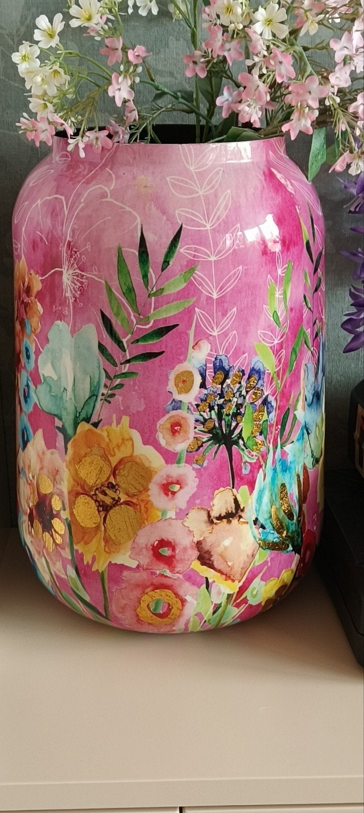 pot fiesta fuchsia 62 cm hoog, Ophalen, Zo goed als nieuw, Rond, Aardewerk