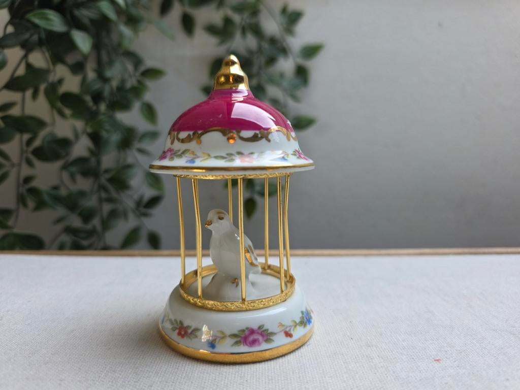 Limoges Porselein vogelkooitje met vogeltje, Ophalen of Verzenden