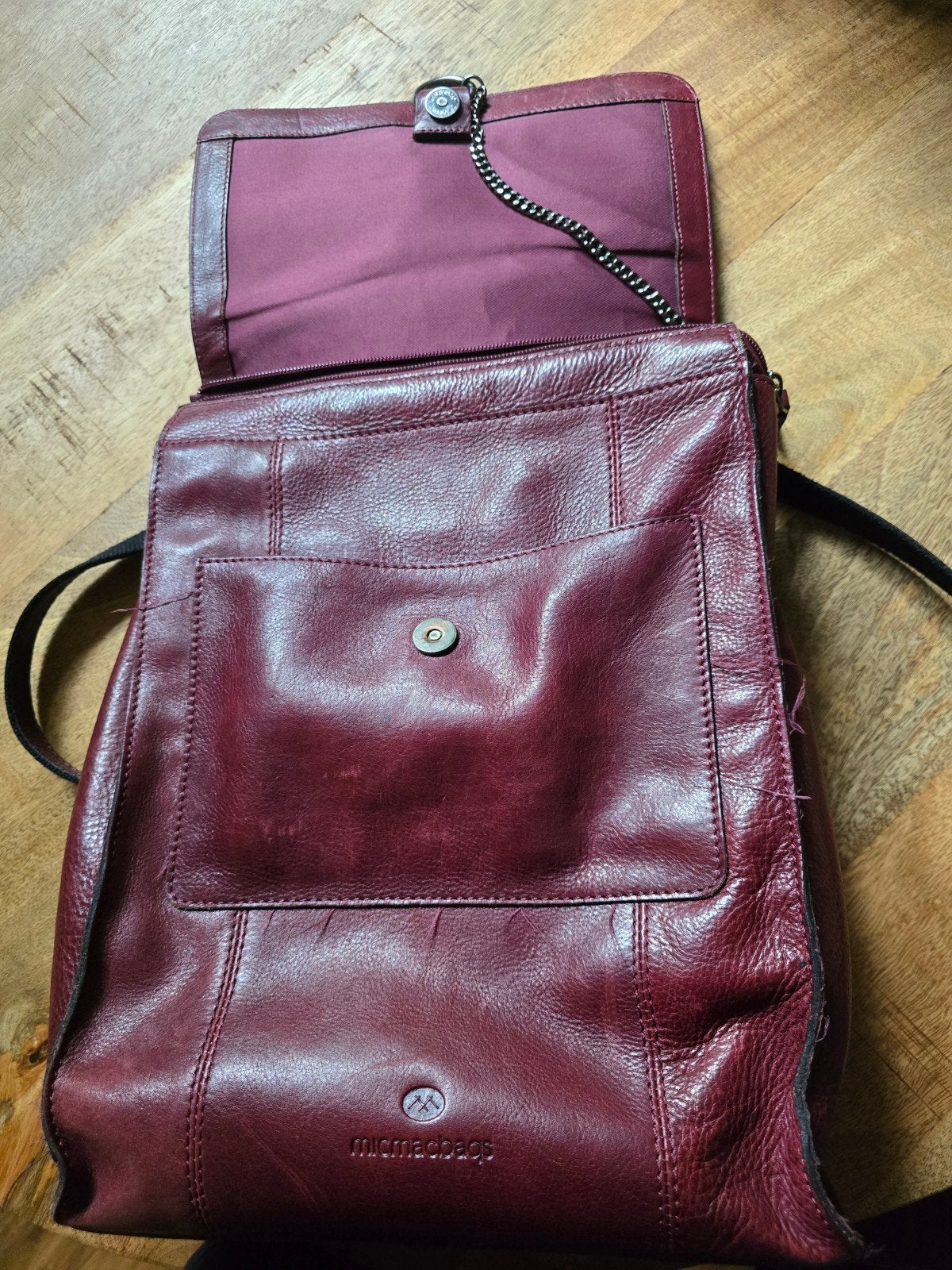 Micmacbags Leren Rugtas - Bordeauxrood, Gebruikt, 25 tot 40 cm, 30 tot 45 cm, Ophalen