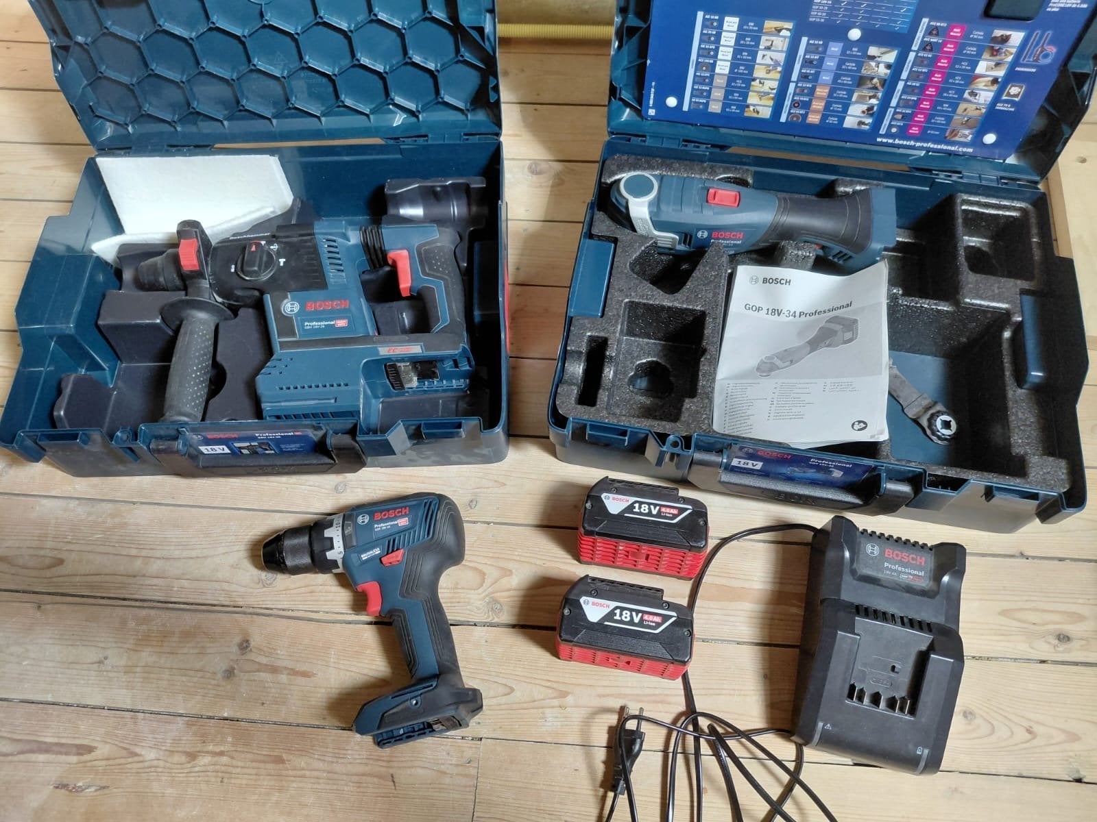 Bosch Professional Gereedschapset: Boorhamer, Multitool, Acc, Ophalen, 600 watt of meer, Klopboormechanisme, Zo goed als nieuw