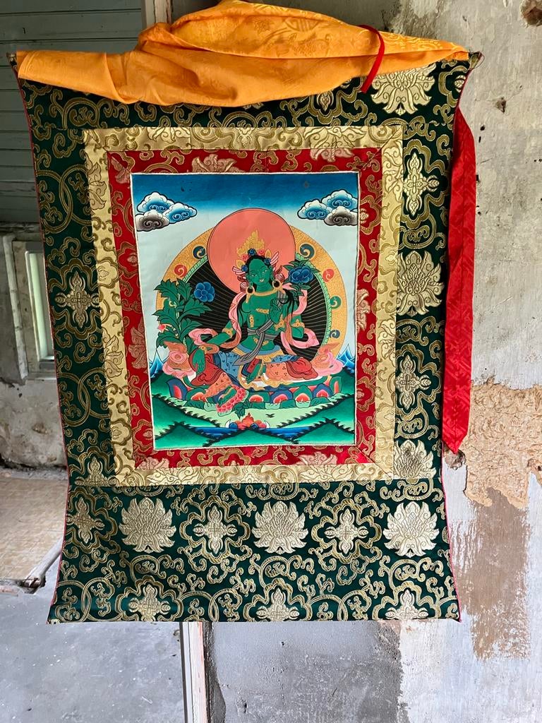 Thangka Groene Tara Boeddhistische Kunst Wandkleed, Ophalen of Verzenden