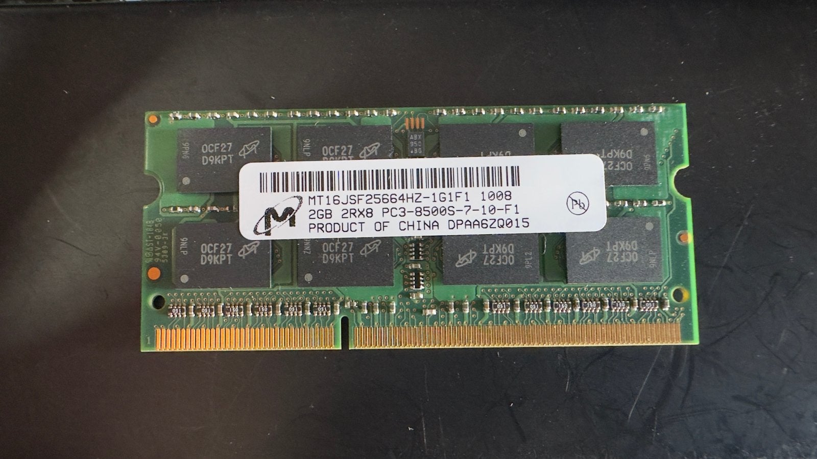 Micron 2GB DDR3-1066 Laptop Geheugen SO-DIMM, Gebruikt, DDR3, Ophalen of Verzenden, 2 GB