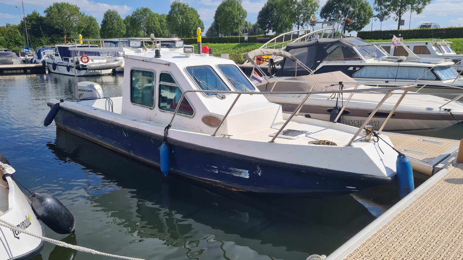 Patrouilleboot 8,5 meter met Honda 135 pk buitenboordmotor, Watersport en Boten, Ophalen, Overige merken, Gebruikt, Buitenboordmotor