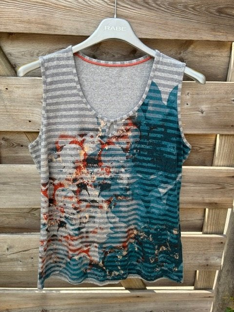 top mouwloos hemdje Bonita grijs/turkoois met print, Maat 42/44 (L), Bonita, Ophalen of Verzenden, Zo goed als nieuw