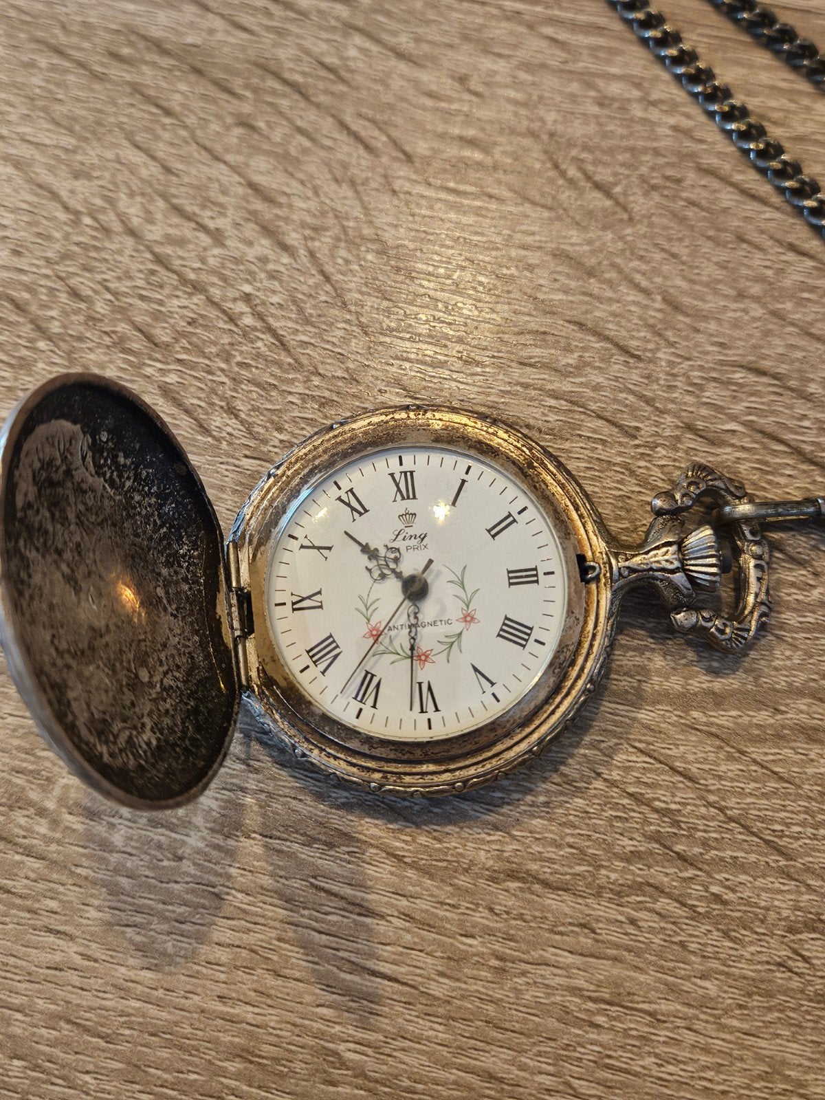 Zakhorloge met jager afbeelding en ketting, Overige merken, Overige materialen, Zakhorloge, Ophalen of Verzenden