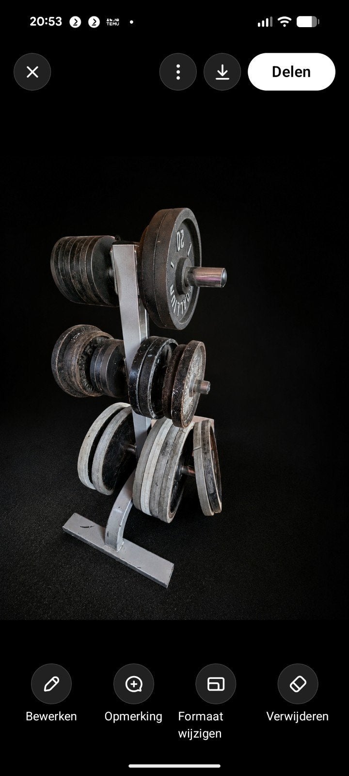Halterrek met halterschijven 50mm, Sport en Fitness, Ophalen, Gebruikt