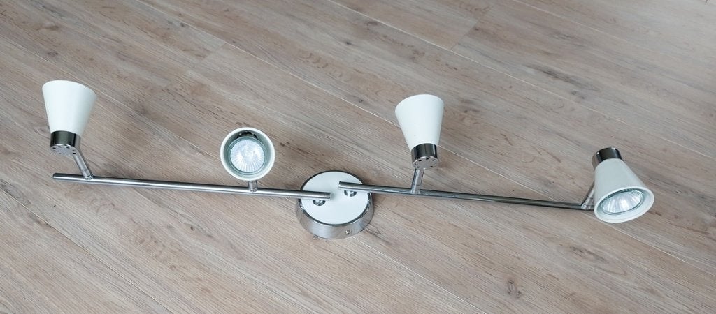 Spots 4x GU10 Wit / Chrome, Ophalen, Gebruikt, Metaal, Plafondspot of Wandspot