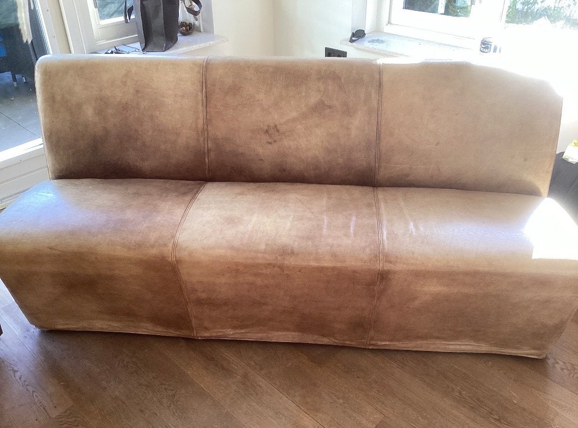 Buffelleer bank en fauteuils van Goossens, Ophalen, Gebruikt, Minder dan 75 cm, 150 tot 200 cm