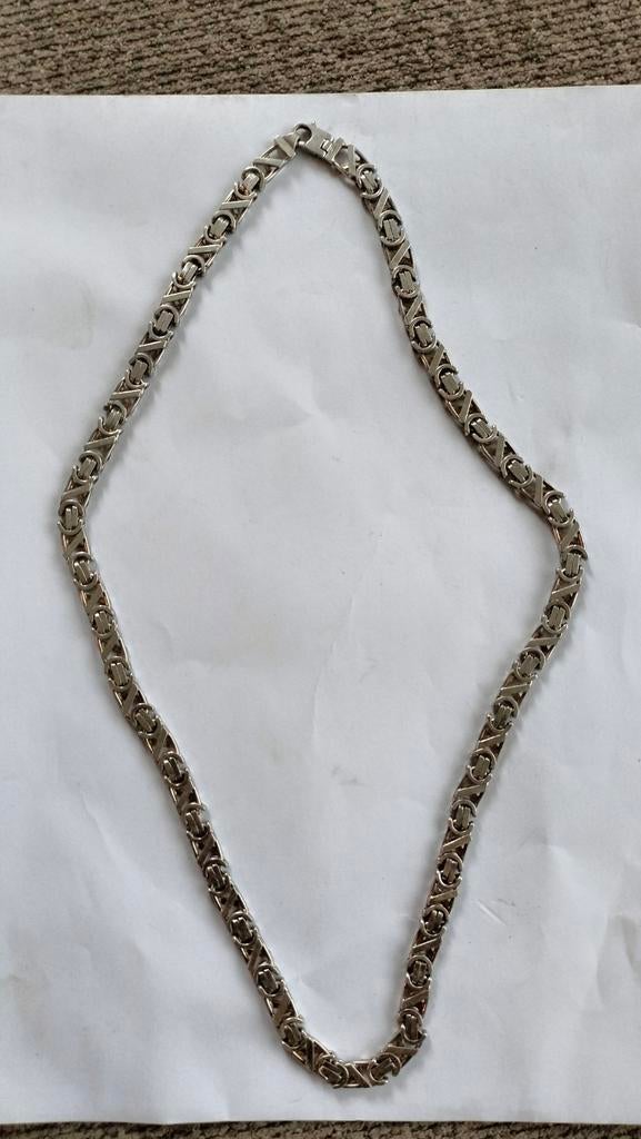 Massieve Zilveren Platte Koningsketting - 70cm x 9mm, Sieraden, Tassen en Uiterlijk, Kettingen, Ophalen of Verzenden, Zo goed als nieuw