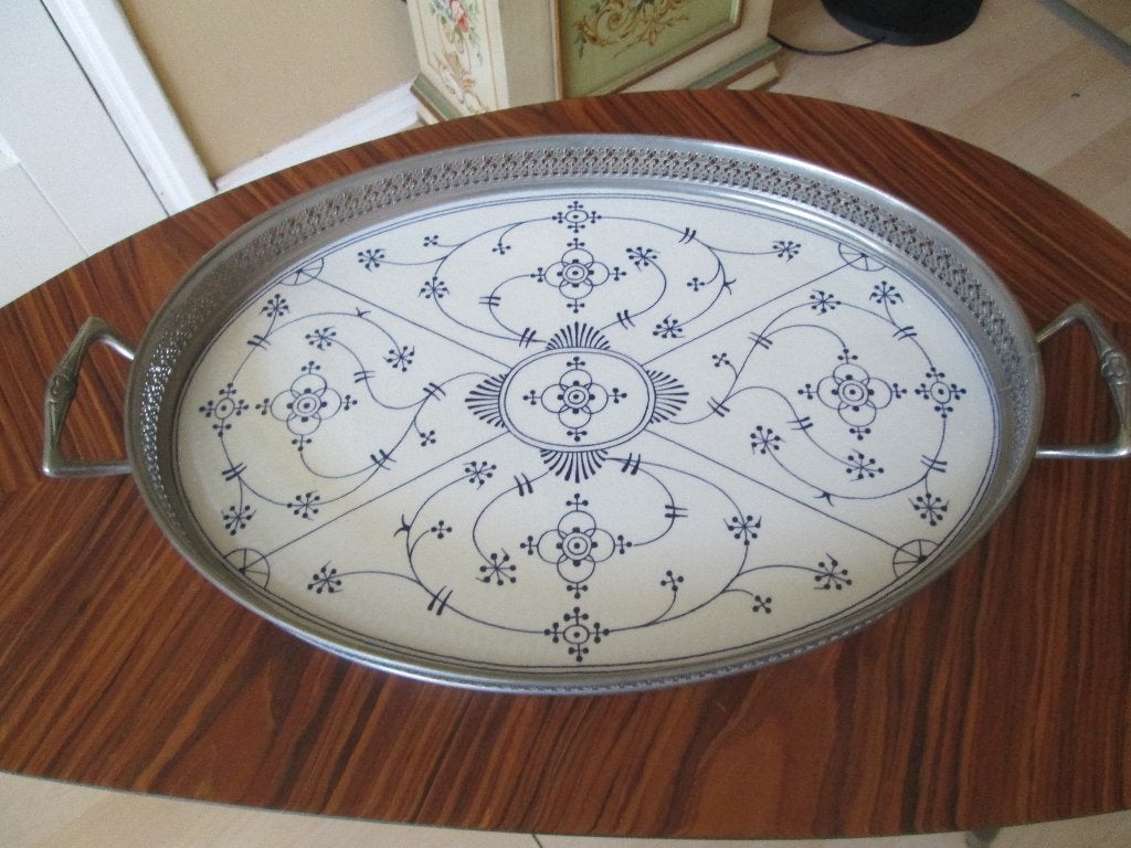 Vintage / Delftsblauw dienblad 50er jaren / Retro, Huis en Inrichting, Ophalen of Verzenden, Gebruikt, Ovaal, Steen/keramiek