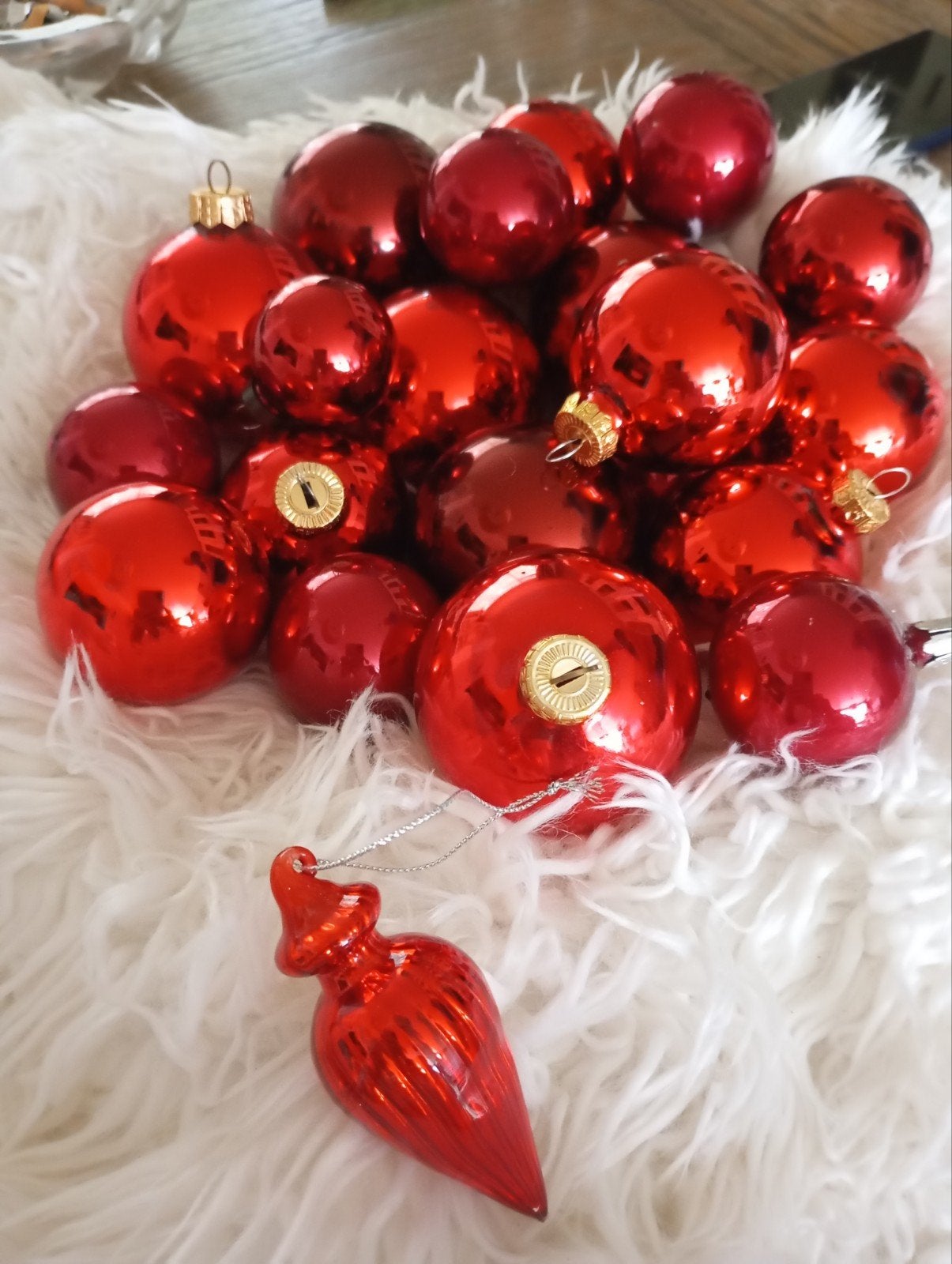 22VINTAGE GLANZEND RODE GLAZEN KERSTBALLEN/PIEK NU ALLES 15€, Diversen, Ophalen of Verzenden